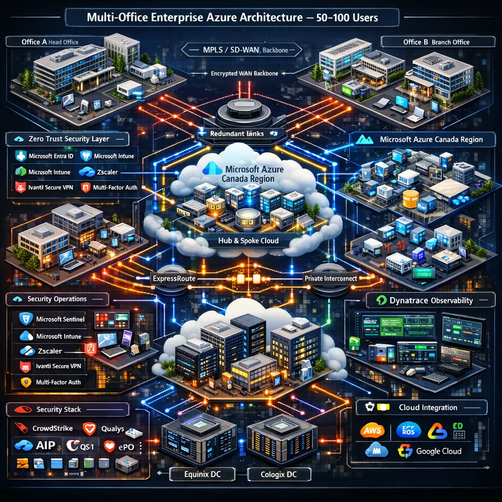 Multi-Office Entreprise Azure Architecture - 50 - 100 users.webp
